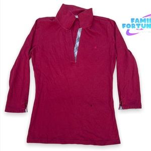 Womens Burberry Long Sleeve Polo burgundy red color size small S